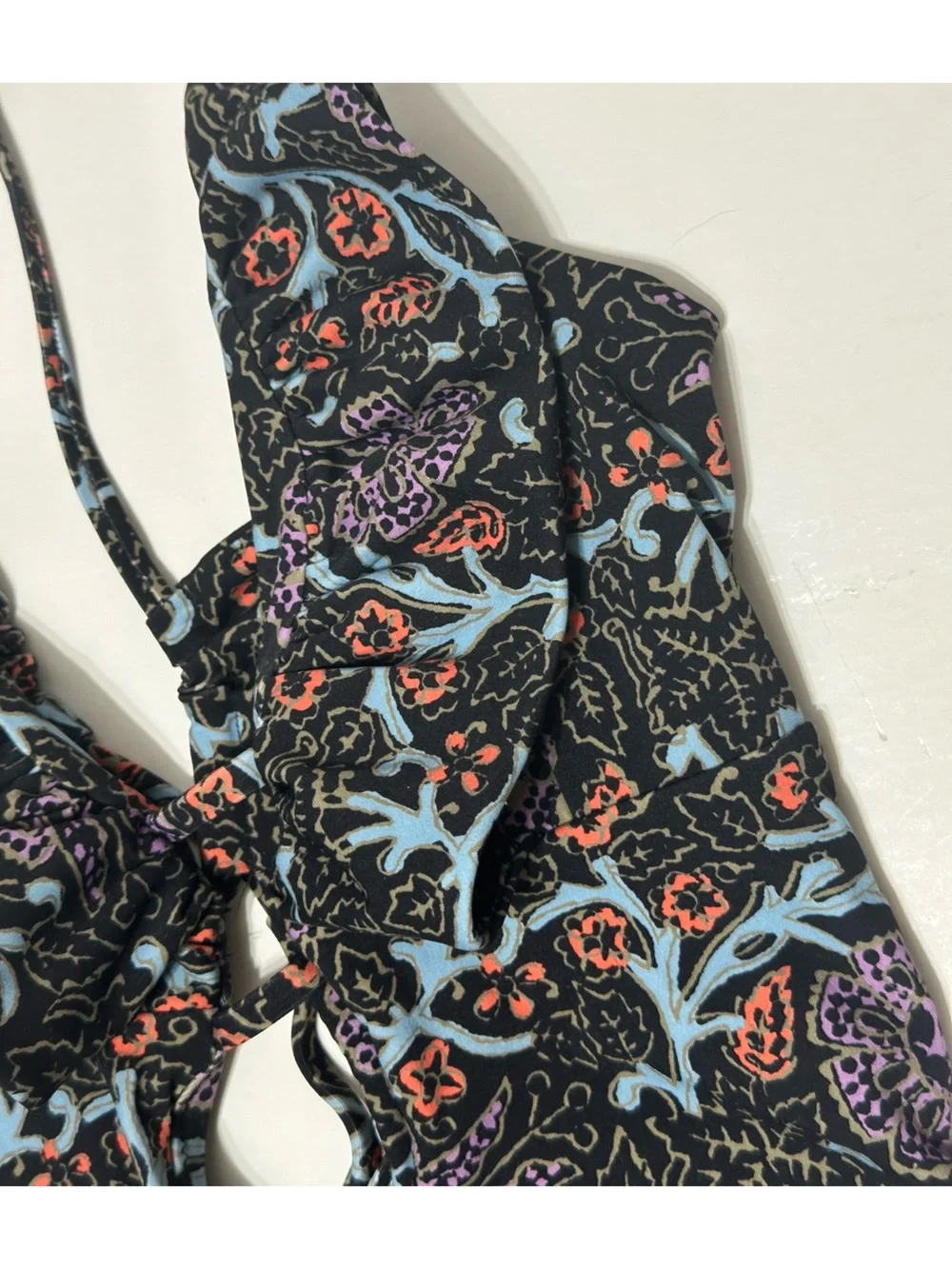 SEA NEW YORK MARLEE ONE PIECE Floral Ruffle Swimsuit Black w/ Pastel Prints XXS